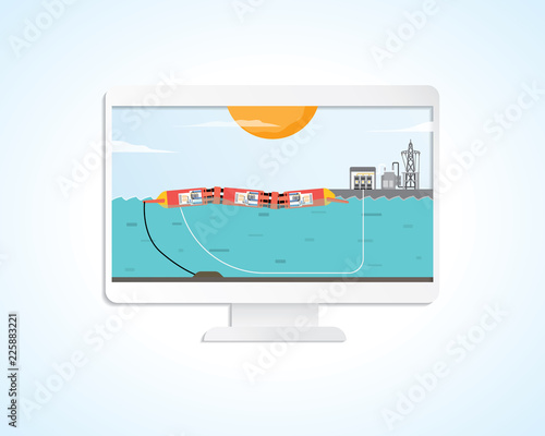 wave energy, wave power plant in screen monitor graphic