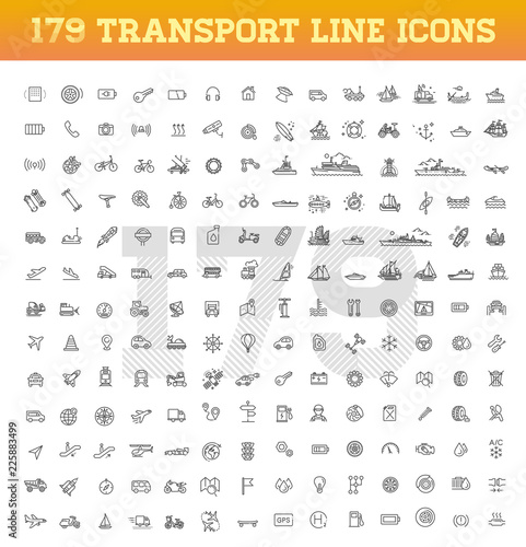 Transport icons, thin line design