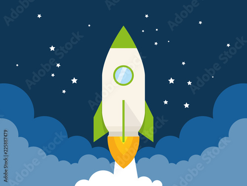 Green rocket in a sky, business website template