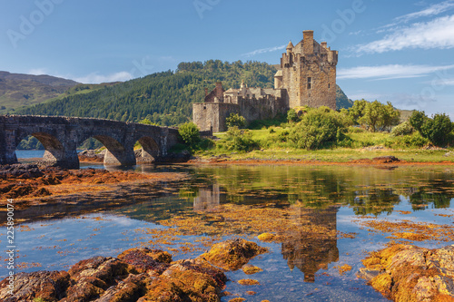 Eilean Donan Castle, at the entrance of Loch Duich, at Kyle of Lochalsh in the western Highlands of Scotland, one of the most evocative photo