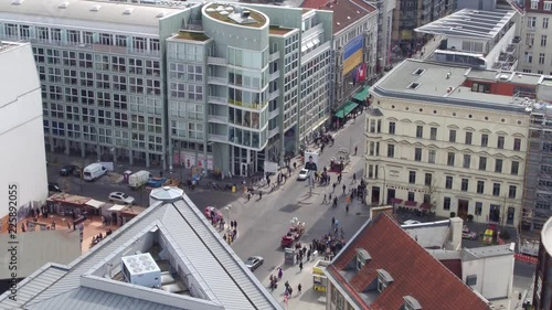 Drone aerial Berlin Checkpoint Charly