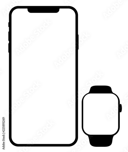 Brand mobile phone black smartphone with smartwatch vector eps 10