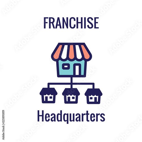 Franchise Icon Set with Home Office, corporate Headquarters and Franchisee Icon Images
