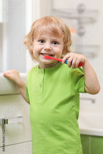Little child boy brushing t...