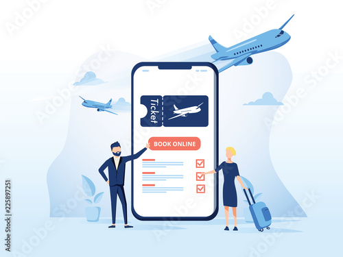 Book your flight concept for application or landing page. Modern flat design concept for website and mobile website.
