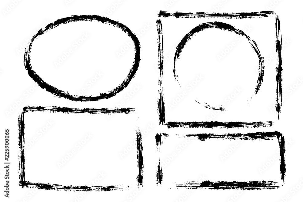 Frames drawn with a brush. Ink brush drawn empty shapes. Black color ...