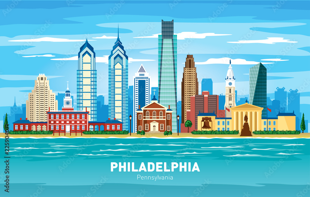 Naklejka premium Philadelphia Pennsylvania city skyline color vector silhouette