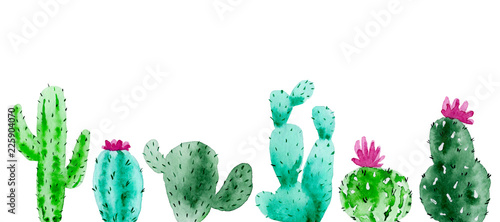 Fotografiet Set of watercolor cactus, succulent, isolated watercolor illustration on white Natural watercolor design elements, botanical collection