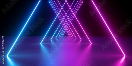 3d render, neon lights, abstract background, glowing lines, virtual reality, violet triangular arch, ultraviolet, infrared, spectrum vibrant colors, laser show photo