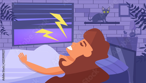 Woman sleeps Vector. Cartoon. Isolated art. Night Room