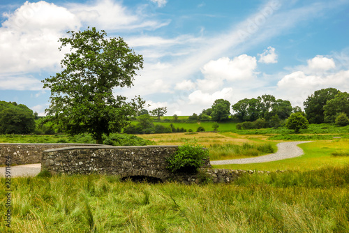 Path on old stone bridge, Bradgate park, Leicester, England photo