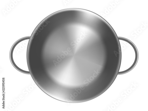 empty metal pan on white background, without lid. photorealistic style. vector illustration.