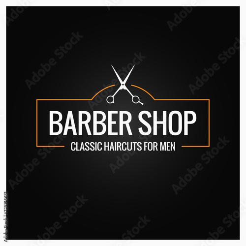 barber shop logo with barber scissors on black background