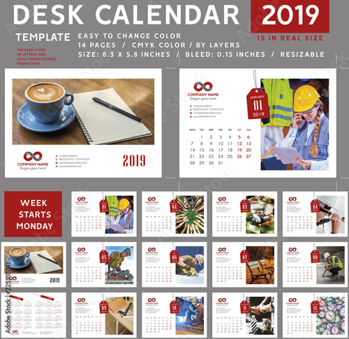 Calendar 2019. template. design calendar 2019 red. vector Illustration
