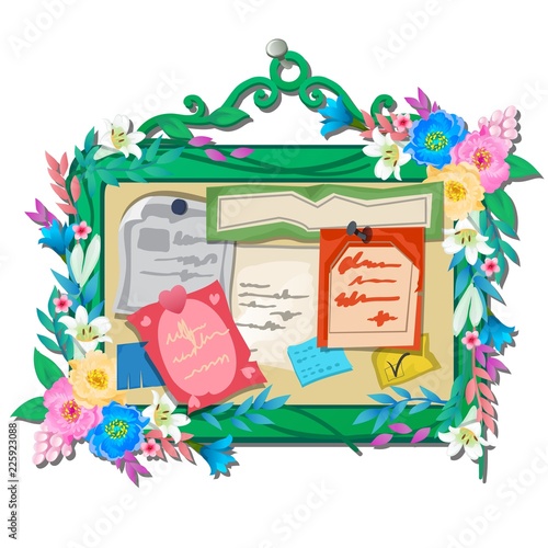 Wall Board with space for attaching announcements and notes isolated on white background. Vector cartoon close-up illustration.