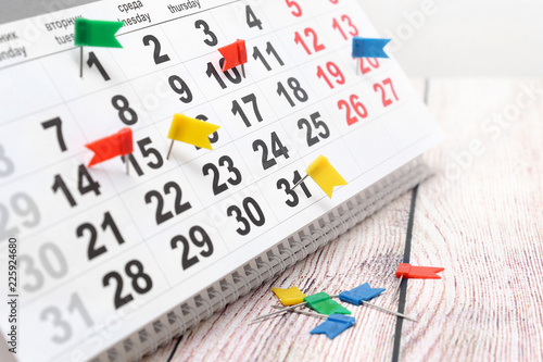 Marks about events on the calendar. Business still life