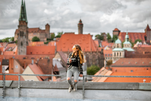 Woman traveling in the old town of Nurnberg, Germany