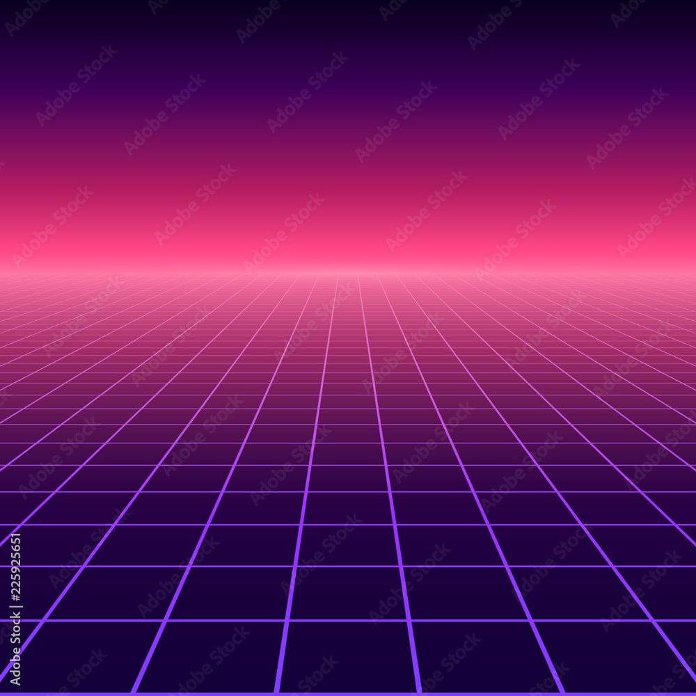 Vector perspective grid. Abstract retro background in 80s style. Vector perspective grid. Abstract retro background in 80s style.