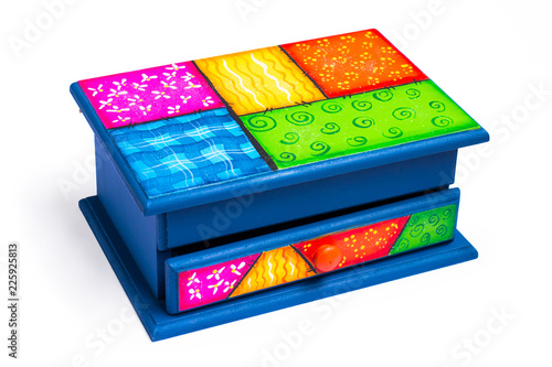 Colorful isolated box with painted textures on the top with white background