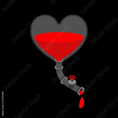 Iron heart with tap. Metal internal organ. Steel
