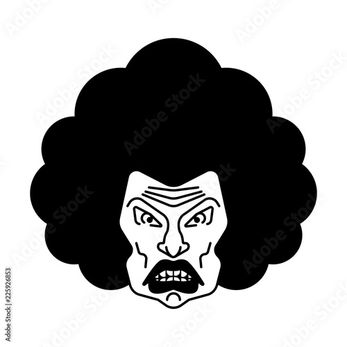 Angry woman face icon. grumpy wife portrait. terrible irate female head
