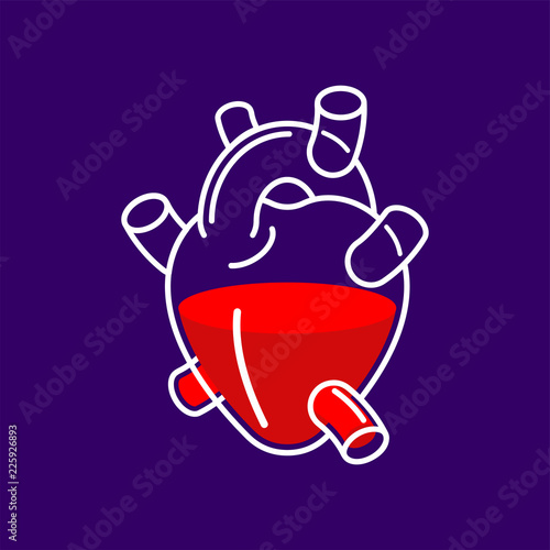 Heart Anatomical Glass Transparent and blood. Donation Illustration of blood transfusion