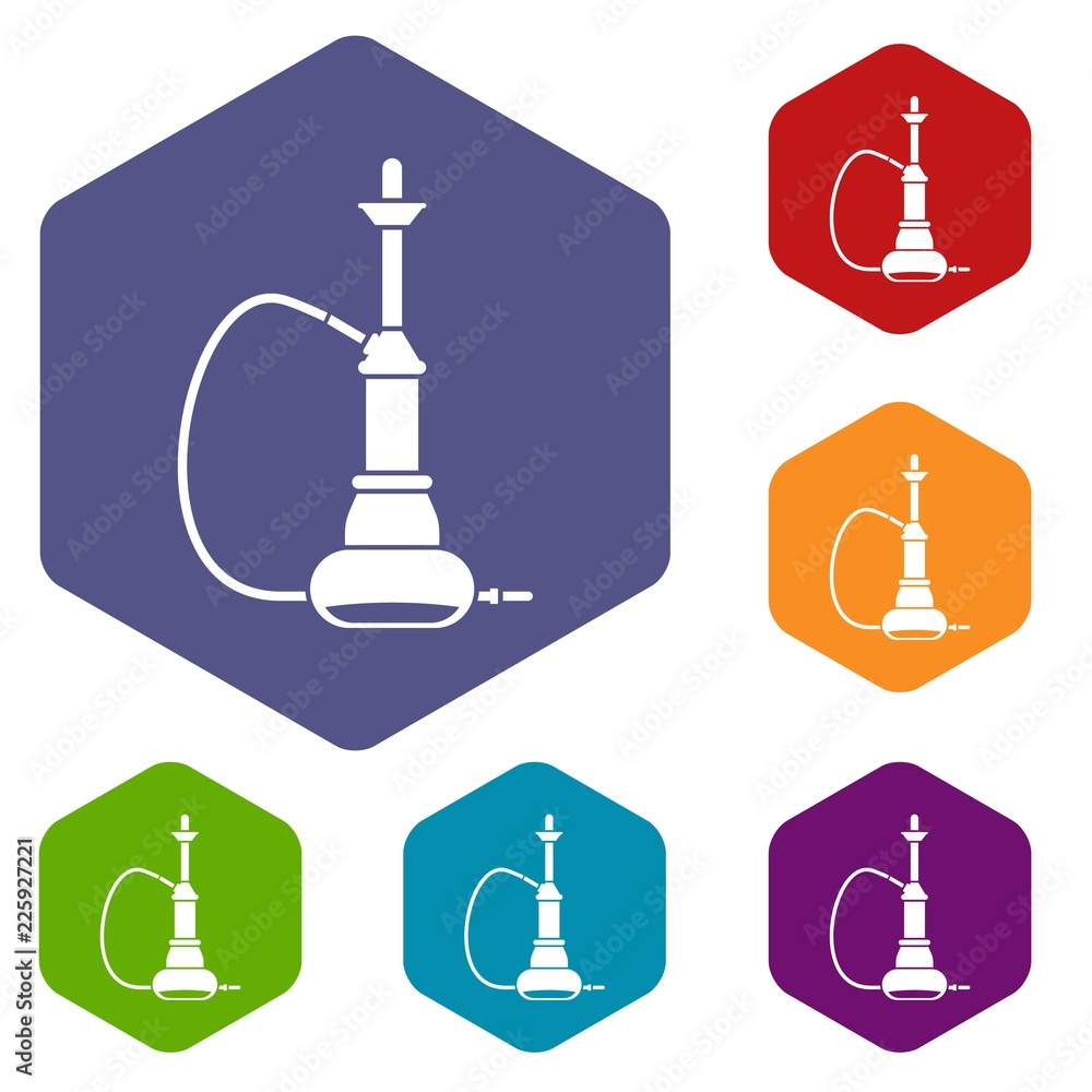 Hookah icons set hexagon isolated vector illustration Hookah icons set hexagon isolated vector illustration