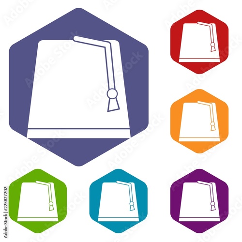 Turkish fez icons set hexagon isolated vector illustration