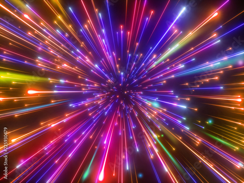 Принти на полотні 3d render, new year fireworks, abstract cosmic background, multicolor big bang,