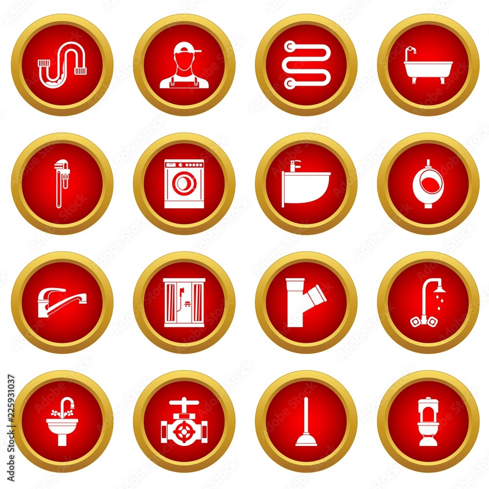 Plumbing icon red circle set isolated on white background Plumbing icon red circle set isolated on white background
