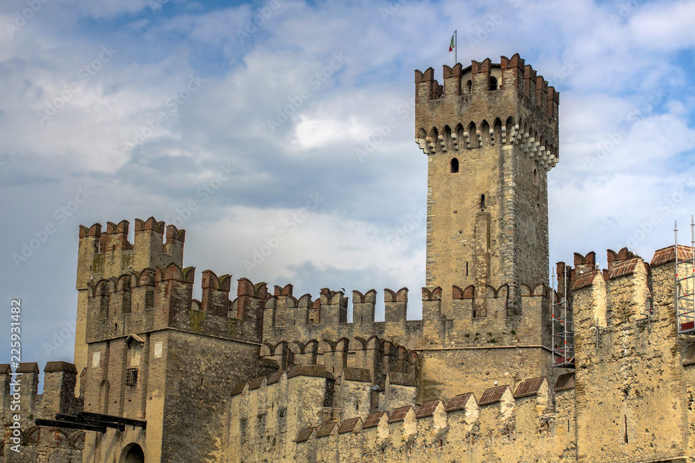 Scaliger Castle against the background of the sky.(Rocca Scaligera, 13th century) in Sirmione on Lake Garda, Northern Italy.