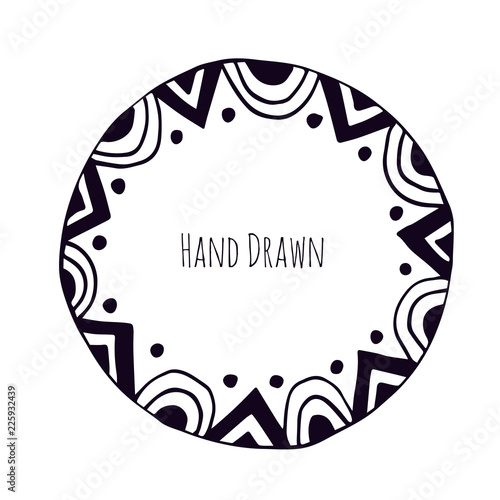 Hand drawn frame. Vector round decoration.