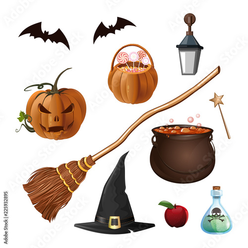 Halloween cartoon icons isolated on white background. Halloween icons set. Vector illustration