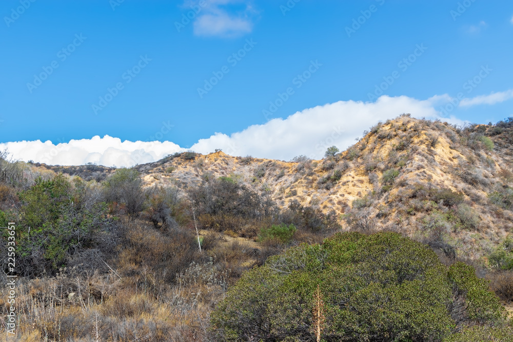 Thick white clouds over hillsides in California mountain Thick white clouds over hillsides in California mountain
