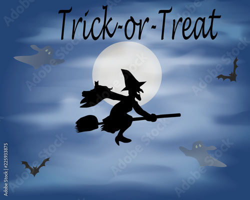Halloween-Trick or Treat-Witch Over Moon