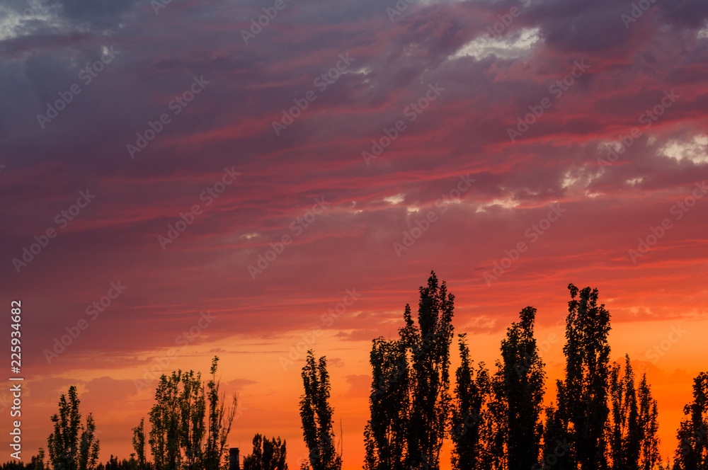 Landscape with dramatic light - beautiful golden sunset with saturated sky and clouds. Landscape with dramatic light - beautiful golden sunset with saturated sky and clouds.