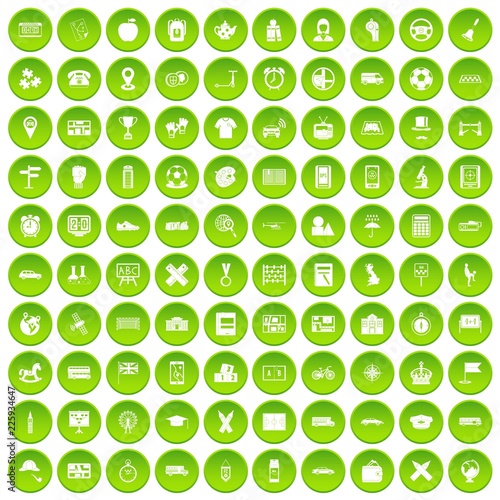 100 bus icons set green circle isolated on white background vector illustration