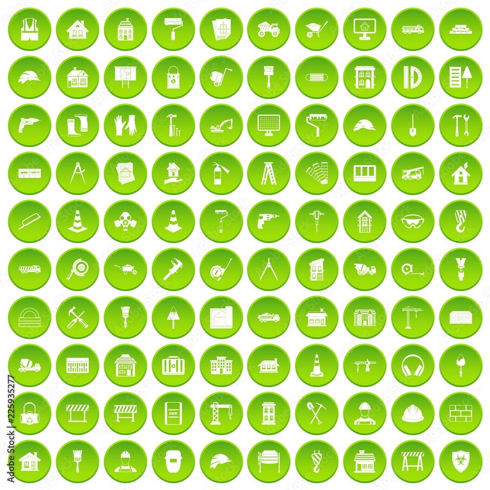 100 construction icons set green circle isolated on white background vector illustration 100 construction icons set green circle isolated on white background vector illustration
