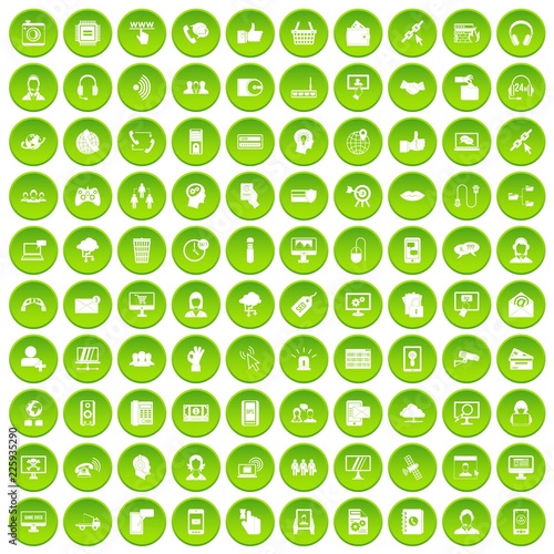 100 contact us icons set green circle isolated on white background vector illustration