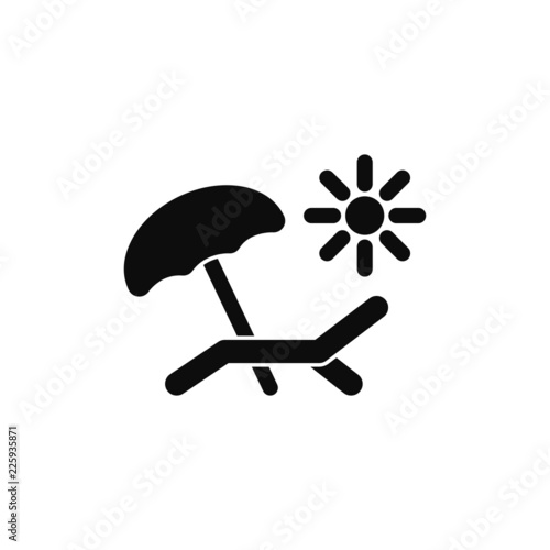 Beach umbrellas and sun loungers icon vector illustration eps10. Isolated badge for website or app - stock infographics.
