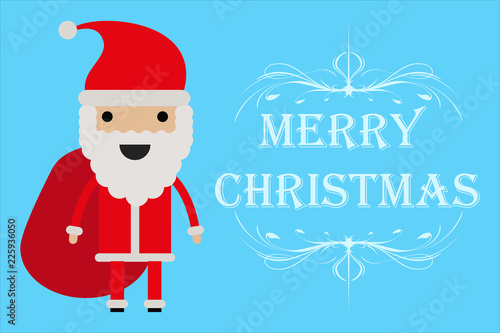 Postal azul de navidad con Papa Noel.