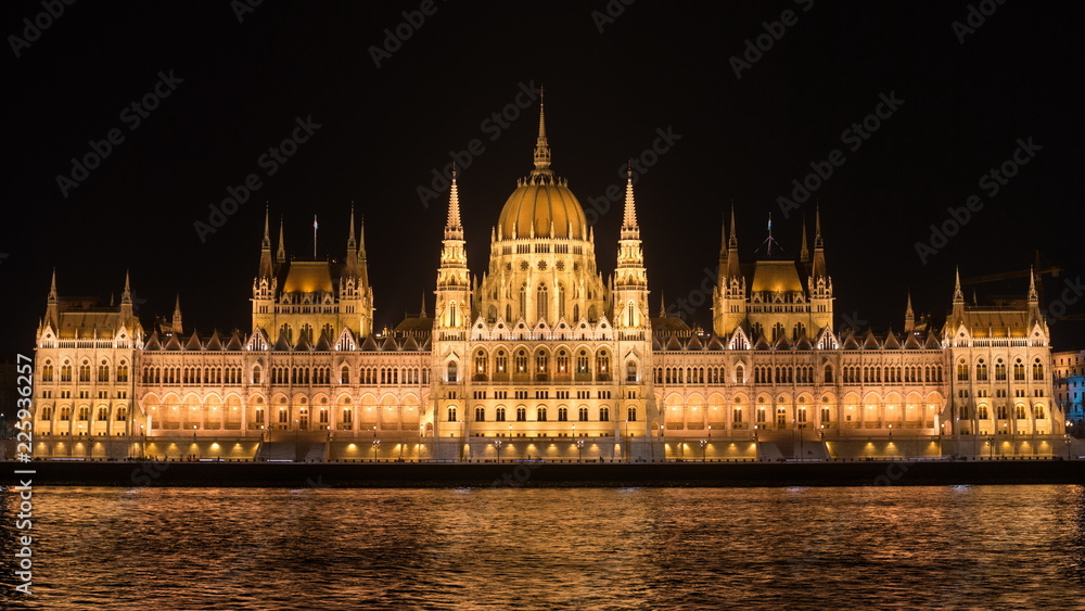 Hungarian Parliament Building at night in Budapest