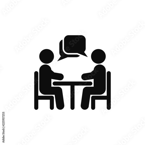 vector illustration people at a table talking, icon