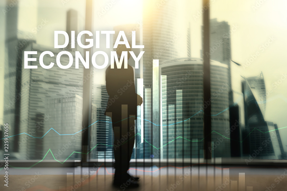 DIgital economy, financial technology concept on blurred background. DIgital economy, financial technology concept on blurred background.