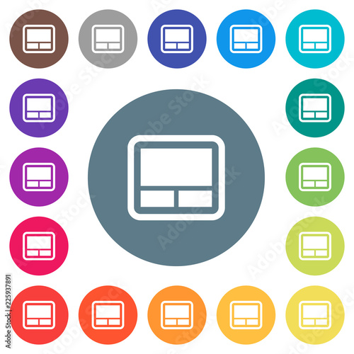 Laptop touchpad flat white icons on round color backgrounds