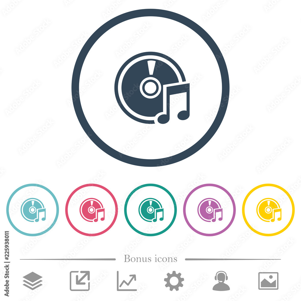 Audio CD flat color icons in round outlines Audio CD flat color icons in round outlines