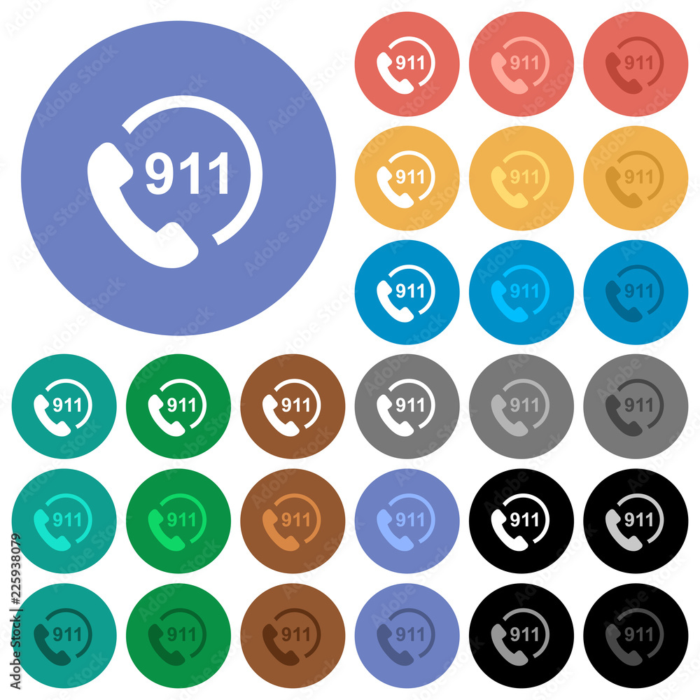 Emergency call 911 round flat multi colored icons Emergency call 911 round flat multi colored icons