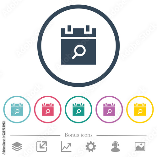Find schedule item flat color icons in round outlines