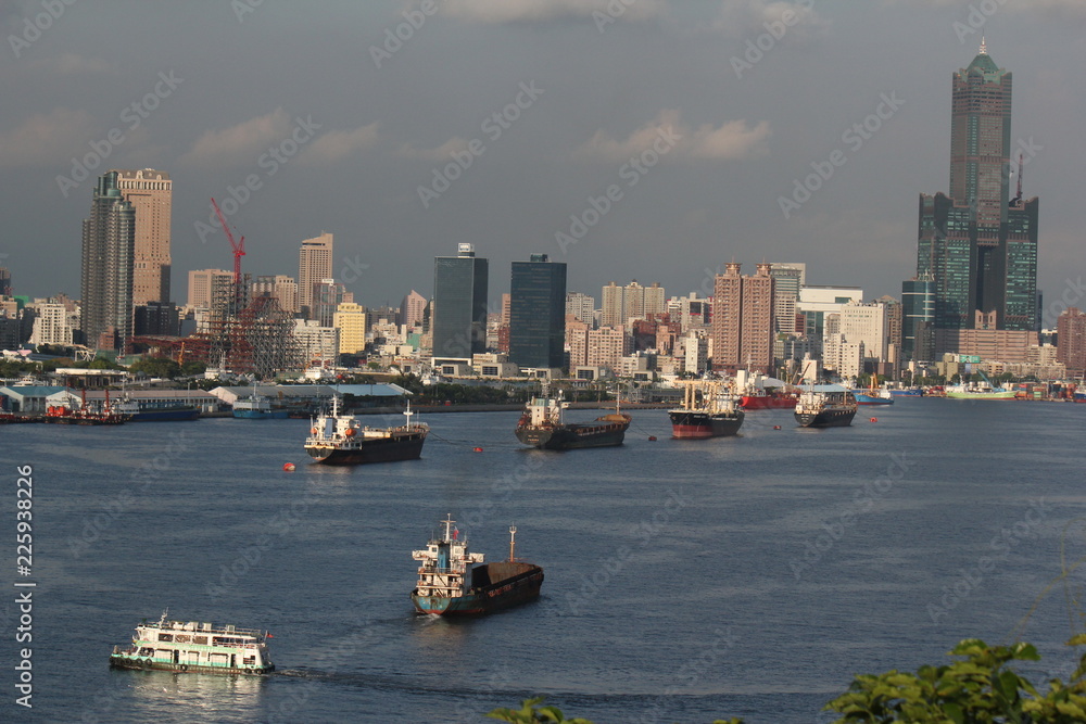 Fototapeta premium South Taiwan, Kaohsiung, view from Cijin Island over harbour port river