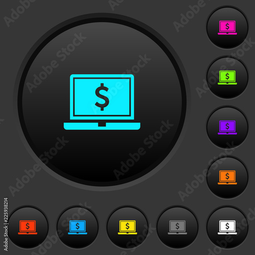 Laptop with Dollar sign dark push buttons with color icons